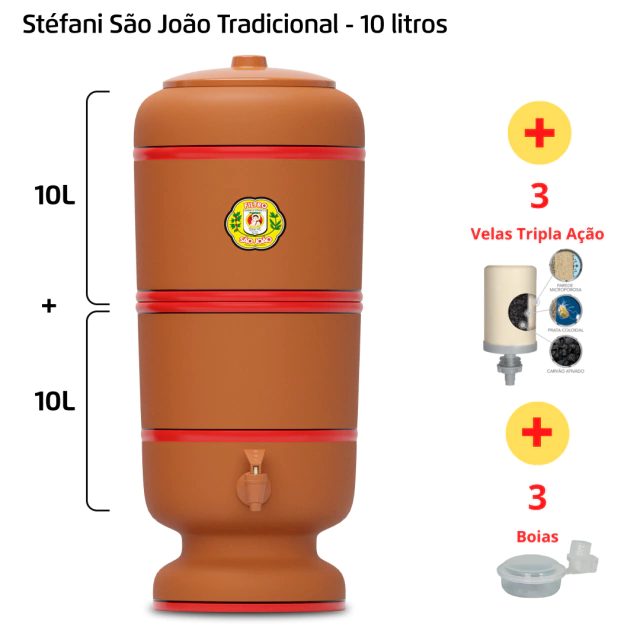 Filtro 10 litros - Marca São João + 3 velas Tripla Ação