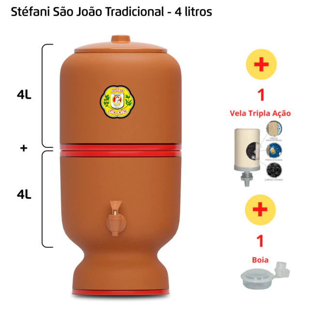 Filtro 4 litros - Marca São João + 1 vela Tripla Ação