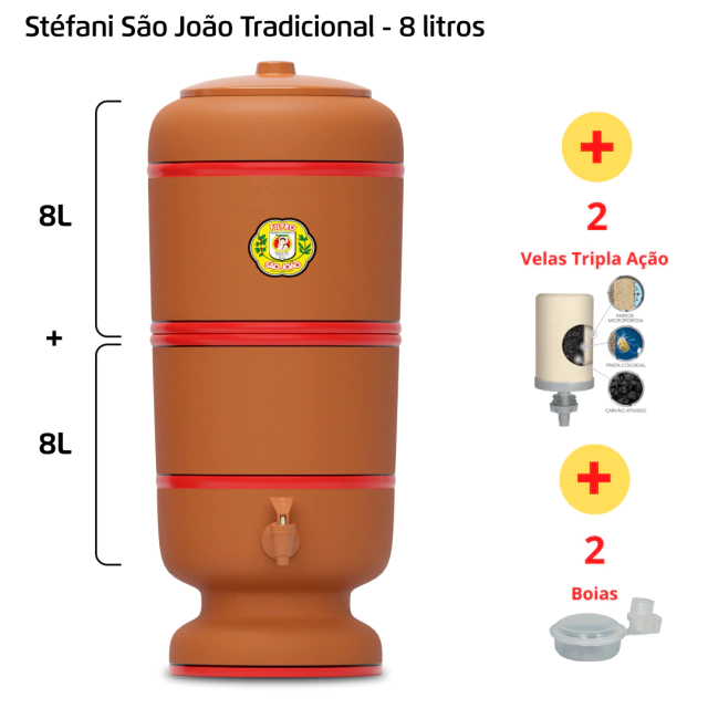 Filtro 8 litros - Marca São João + 2 velas Tripla Ação